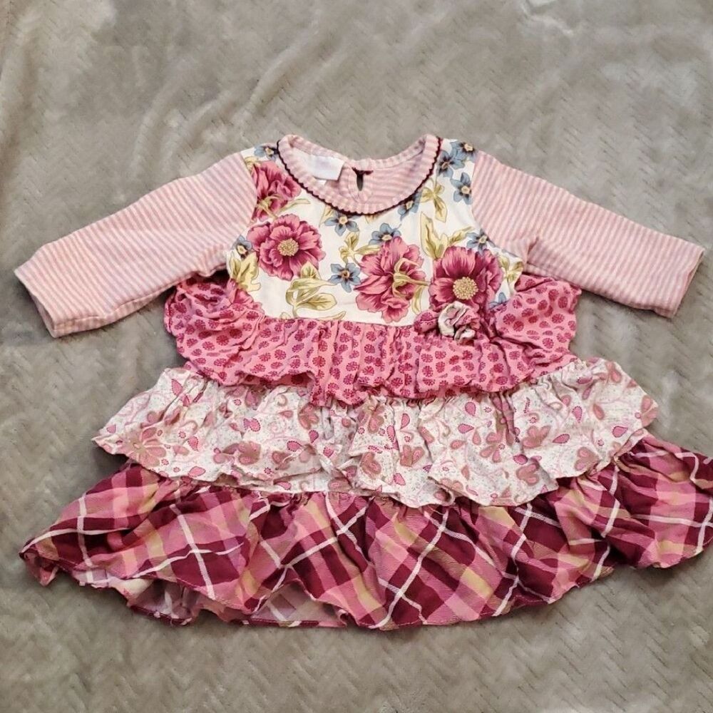 Bonnie Baby Pink Floral Layered Dress Baby 24 Months